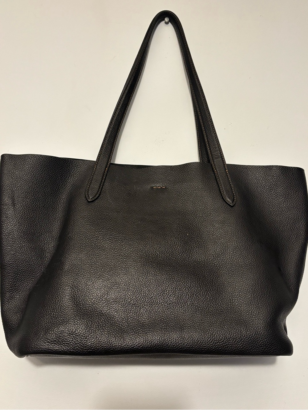 Coach Black Pebbled Leather Tote with Tan Leather Tag - Picture 2 of 16